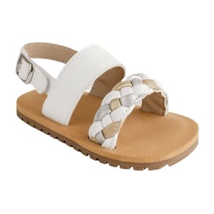 Margot Toddler White PU Banded Sling Back Sandal with Mixed Metallic Puffy Braid-1