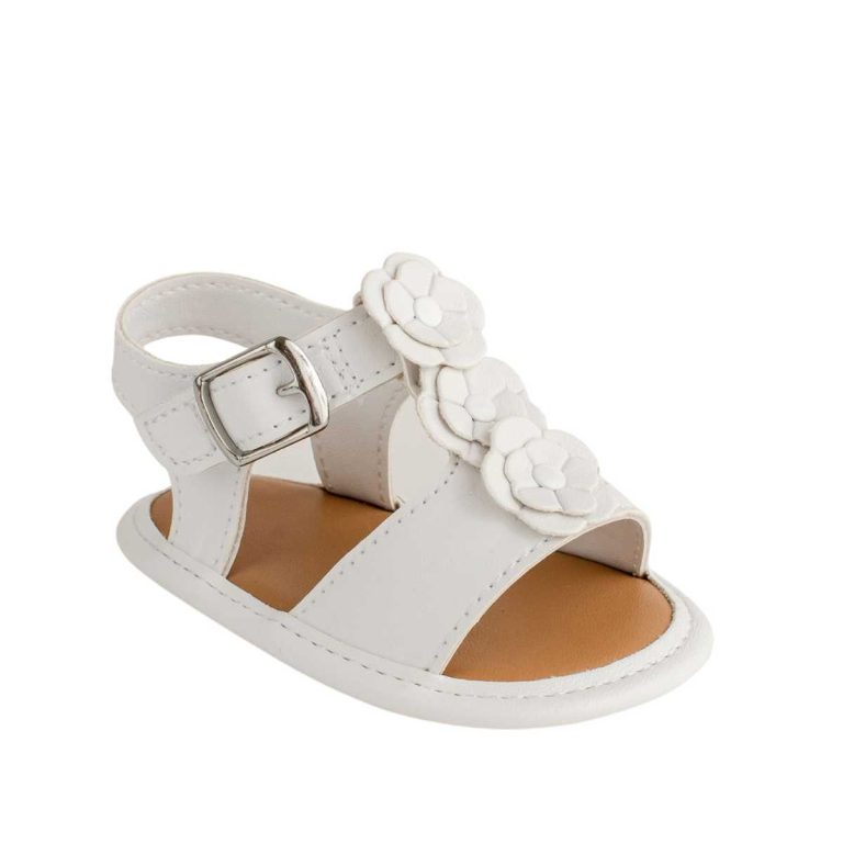 Tammy Infant White PU T-Strap Sandal with Multi-Colored Flowers