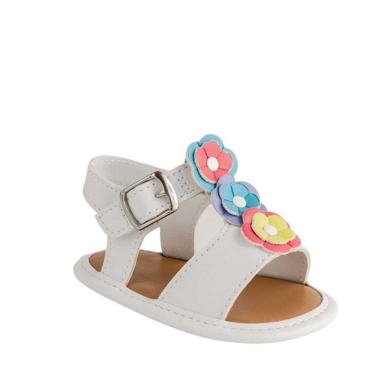 Tammy Infant White PU T-Strap Sandal with Multi-Colored Flowers