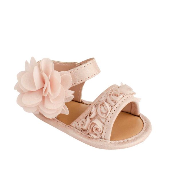 Tiffany Infant Blush PU Sandal w/dimensional flower fabric, chiffon flower