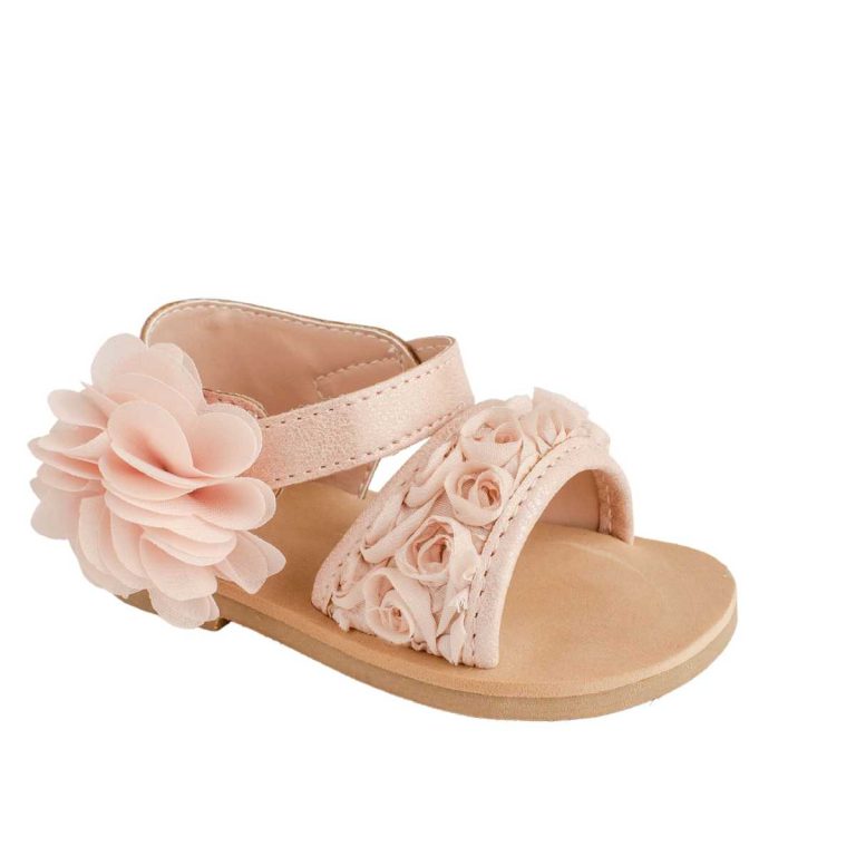 Tiffany Toddler Blush PU Sandal w/dimensional flower fabric, chiffon flower