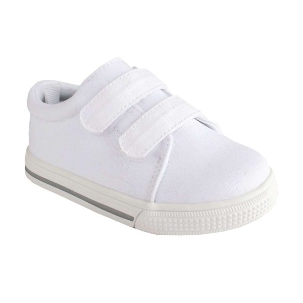 BAYLOR Toddler White Canvas Double-Strap Sneakers with Hook-and-Loop Closure