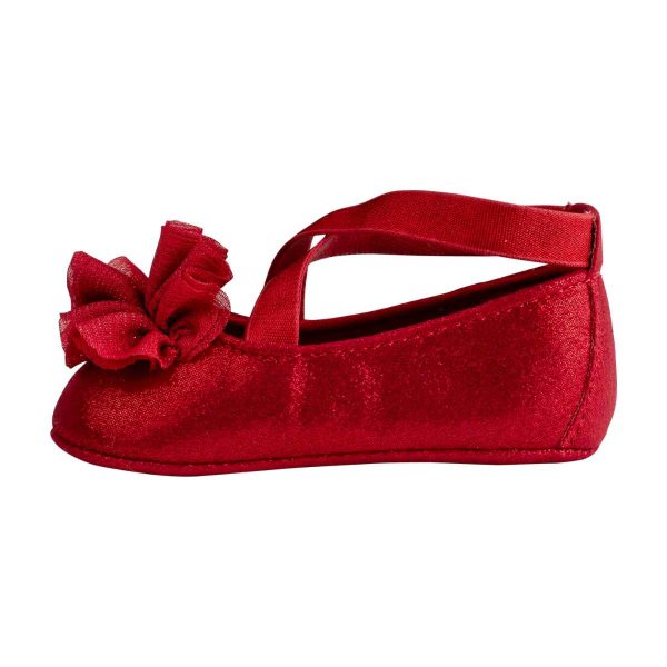 ELLEN Toddler Red Shimmer Ballet w/Criss Cross Strap and Sheer Flower