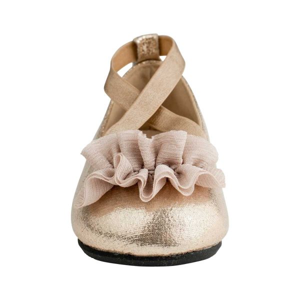 ELLEN Toddler Champagne Shimmer Ballet w/Criss Cross Strap and Sheer Flower
