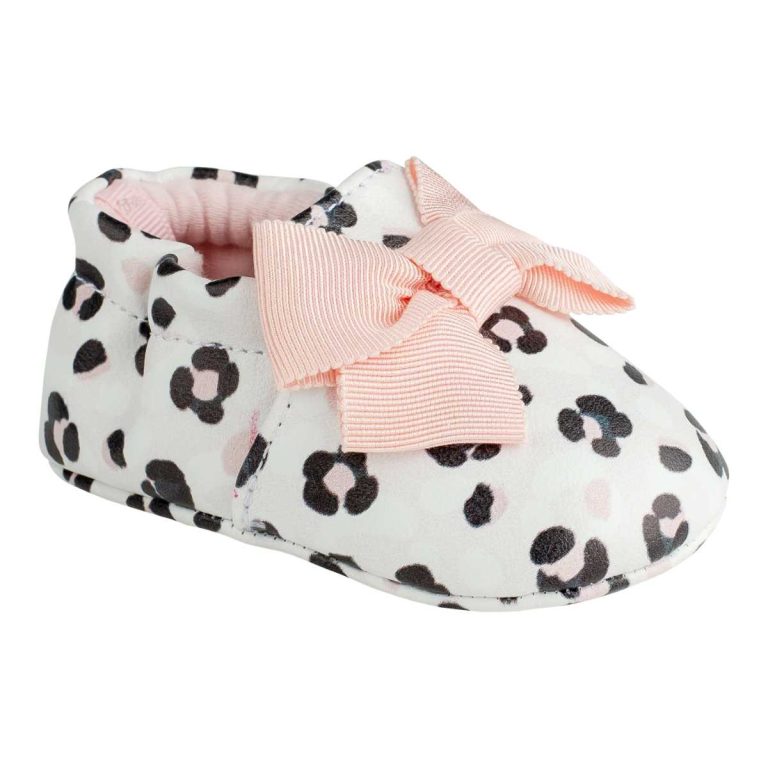 LAURA Infant White Blush Gray Leopard Slip-on with Pink Bow