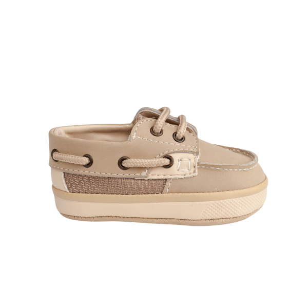 WALKER II <br> Infant Tan Leather Deck Shoe with Mesh Trim - Image 3