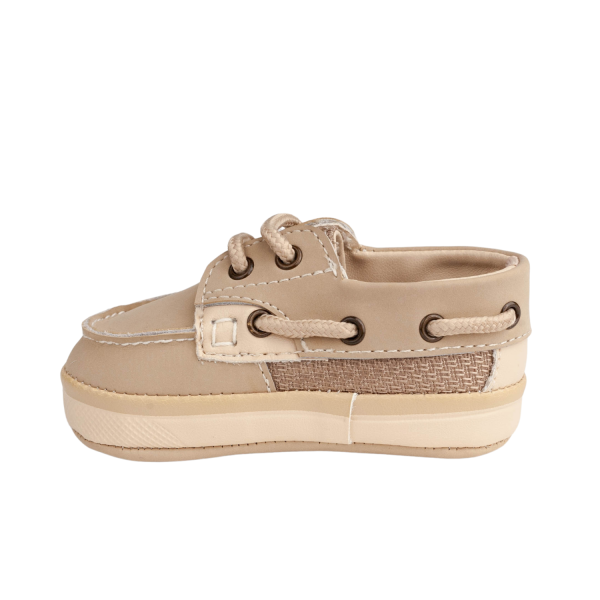 WALKER II <br> Infant Tan Leather Deck Shoe with Mesh Trim - Image 5