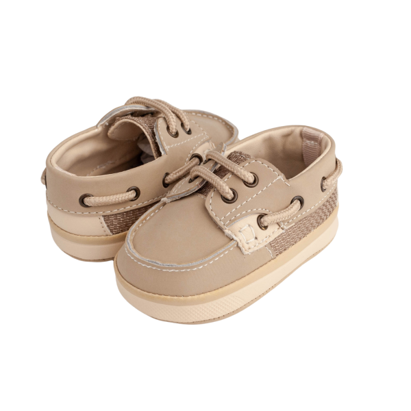 WALKER II <br> Infant Tan Leather Deck Shoe with Mesh Trim - Image 9