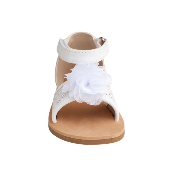 ALEXIS Toddler White/Silver Ankle Strap Glitter Sandal with Sheer Flower -2