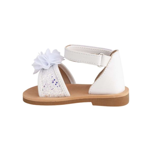 ALEXIS Toddler White/Silver Ankle Strap Glitter Sandal with Sheer Flower -3