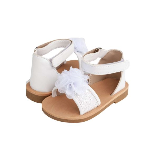 ALEXIS Toddler White/Silver Ankle Strap Glitter Sandal with Sheer Flower -7