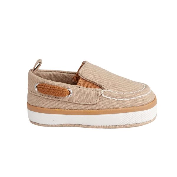 DAX Infant Tan Canvas Slip-On Boat Shoe with Brown Trim