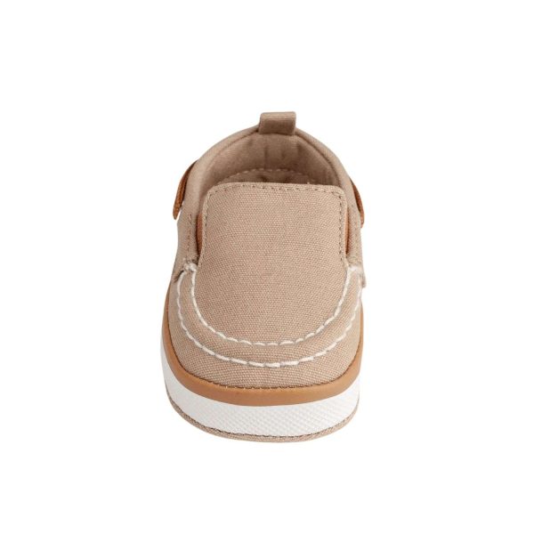 DAX Infant Tan Canvas Slip-On Boat Shoe with Brown Trim