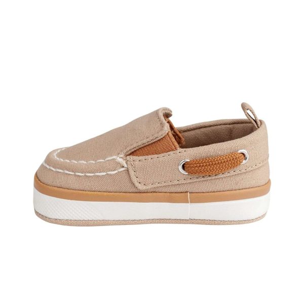 DAX Infant Tan Canvas Slip-On Boat Shoe with Brown Trim