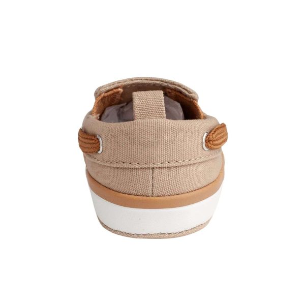 DAX Infant Tan Canvas Slip-On Boat Shoe with Brown Trim