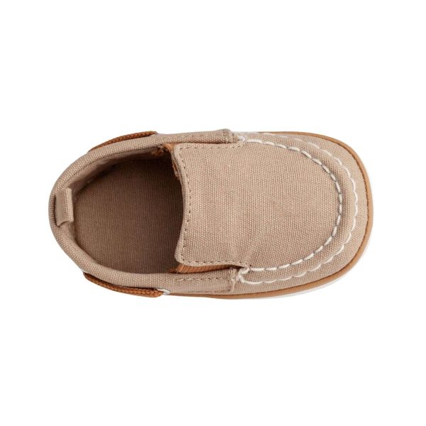 DAX Infant Tan Canvas Slip-On Boat Shoe with Brown Trim