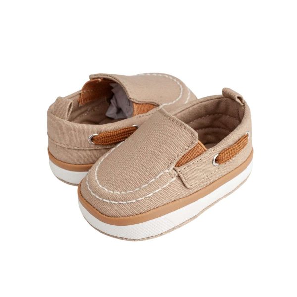 DAX Infant Tan Canvas Slip-On Boat Shoe with Brown Trim