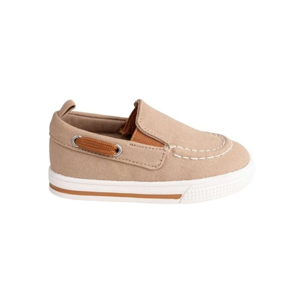 DAX Toddler Tan Canvas Slip-On Boat Shoe w/Brown Trim -1