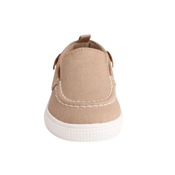 DAX Toddler Tan Canvas Slip-On Boat Shoe w/Brown Trim -2