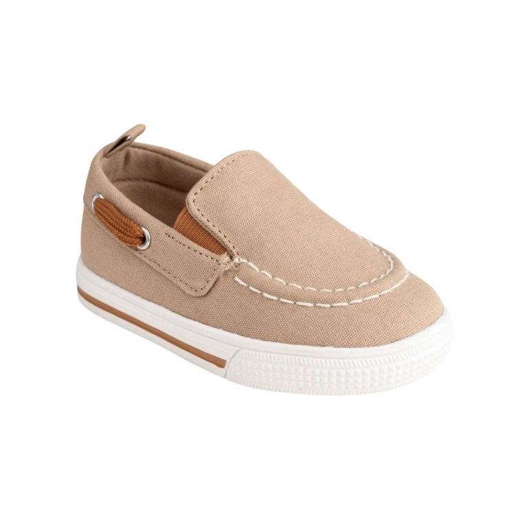 DAX Toddler Tan Canvas Slip-On Boat Shoe w/Brown Trim