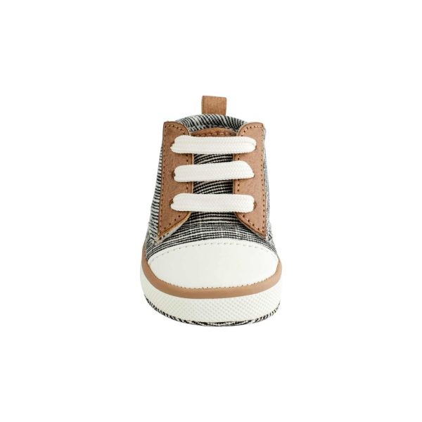 <span>Aaron</span> Infant Black Distressed Woven Fabric w/Brown PU Trim  Hi-Top Lace-up Sneaker - Image 2