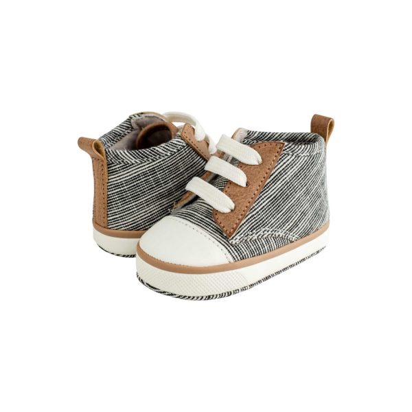 <span>Aaron</span> Infant Black Distressed Woven Fabric w/Brown PU Trim  Hi-Top Lace-up Sneaker - Image 3