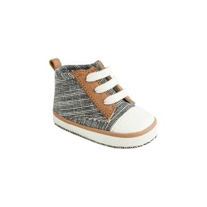 Aaron Infant Black Distressed Woven Fabric w/Brown PU Trim Hi-Top Lace-up Sneaker