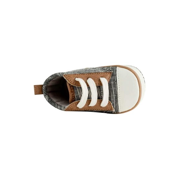<span>Aaron</span> Infant Black Distressed Woven Fabric w/Brown PU Trim  Hi-Top Lace-up Sneaker - Image 8