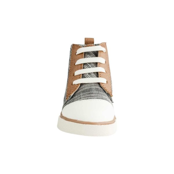 <span>Aaron </span> Toddler Black Distressed Woven Farbric Hi-Top w/Brown PU Trim - Image 2