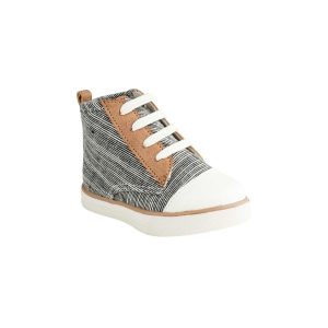 Aaron Toddler Black Distressed Woven Farbric Hi-Top w/Brown PU Trim