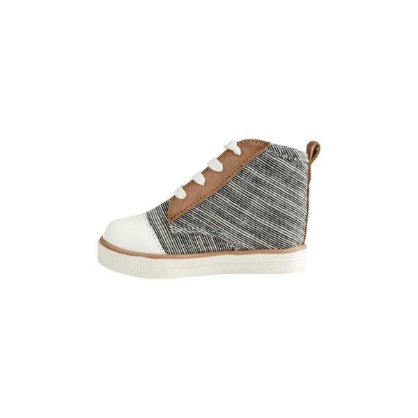 <span>Aaron </span> Toddler Black Distressed Woven Farbric Hi-Top w/Brown PU Trim - Image 6