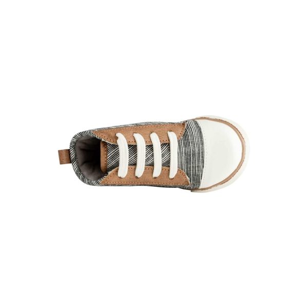 <span>Aaron </span> Toddler Black Distressed Woven Farbric Hi-Top w/Brown PU Trim - Image 8