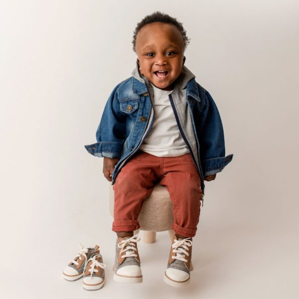 <span>Aaron </span> Toddler Black Distressed Woven Farbric Hi-Top w/Brown PU Trim - Image 9