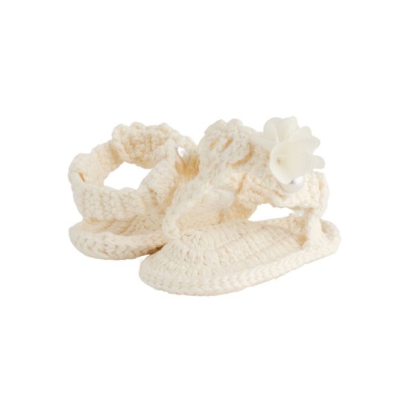 <span>Adrianna</span> Infant Ivory Crochet Sandal with Flowers - Image 5
