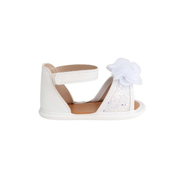 <span>ALEXIS</span> Infant White/Silver Ankle Strap Glitter Sandal with Sheer Flower - Image 2