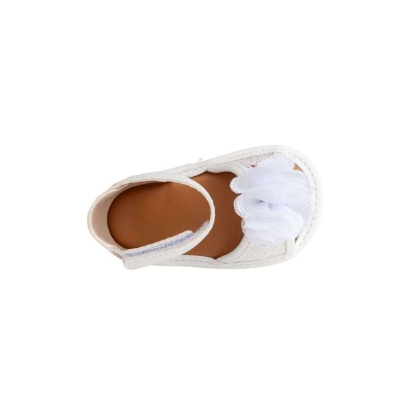 <span>ALEXIS</span> Infant White/Silver Ankle Strap Glitter Sandal with Sheer Flower - Image 6