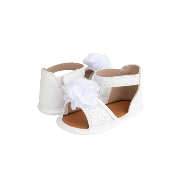 <span>ALEXIS</span> Infant White/Silver Ankle Strap Glitter Sandal with Sheer Flower - Image 8
