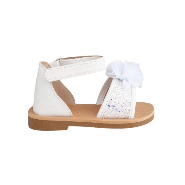 <span> TALEXIS</span> Toddler White/Silver Ankle Strap Glitter Sandal with Sheer Flower - Image 2