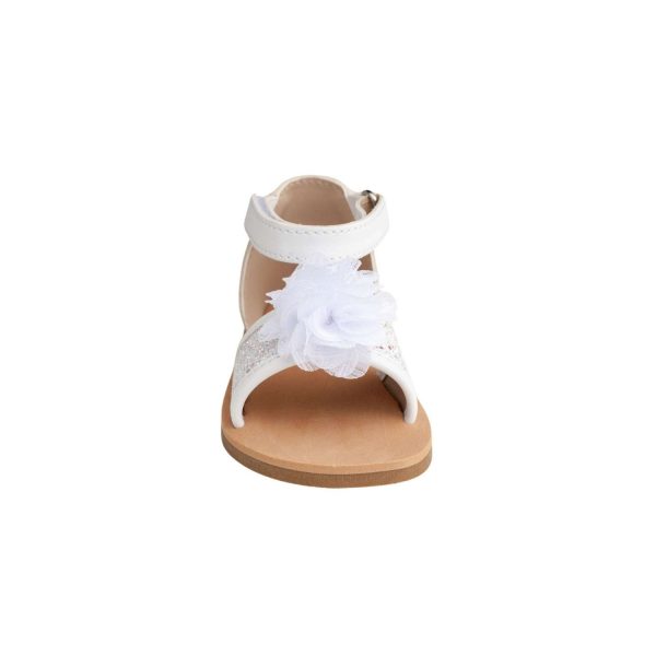 <span> TALEXIS</span> Toddler White/Silver Ankle Strap Glitter Sandal with Sheer Flower - Image 3