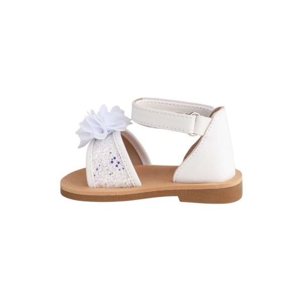 <span> TALEXIS</span> Toddler White/Silver Ankle Strap Glitter Sandal with Sheer Flower - Image 4