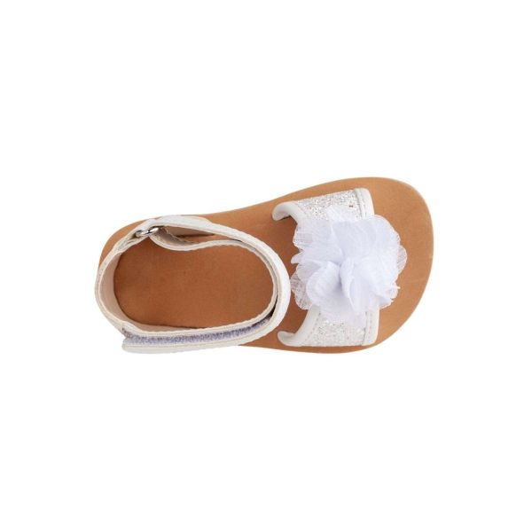 <span> TALEXIS</span> Toddler White/Silver Ankle Strap Glitter Sandal with Sheer Flower - Image 6