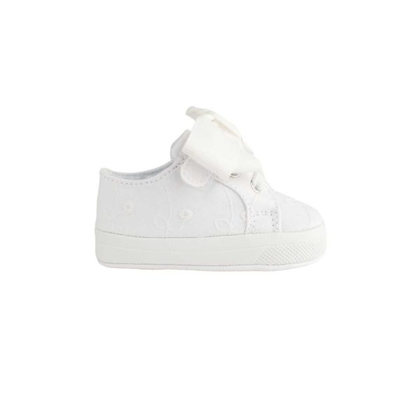 <span>Angel</span> Infant White Eyelet Sneaker with Elastic Hook-and-Loop Strap/Oversized Bow - Image 2