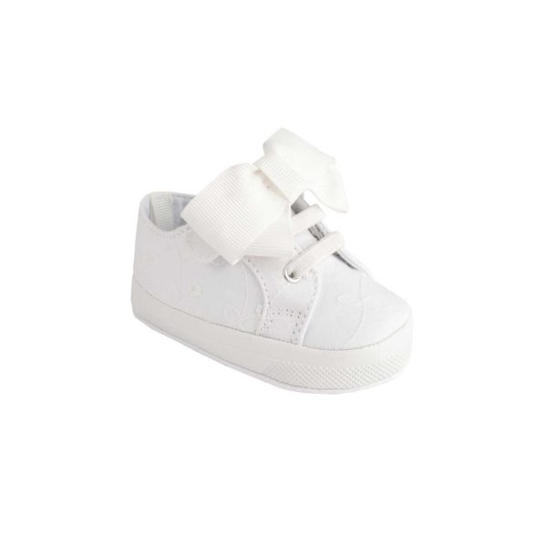 Angel Infant White Eyelet Sneaker with Elastic Hook-and-Loop Strap/Oversized Bow