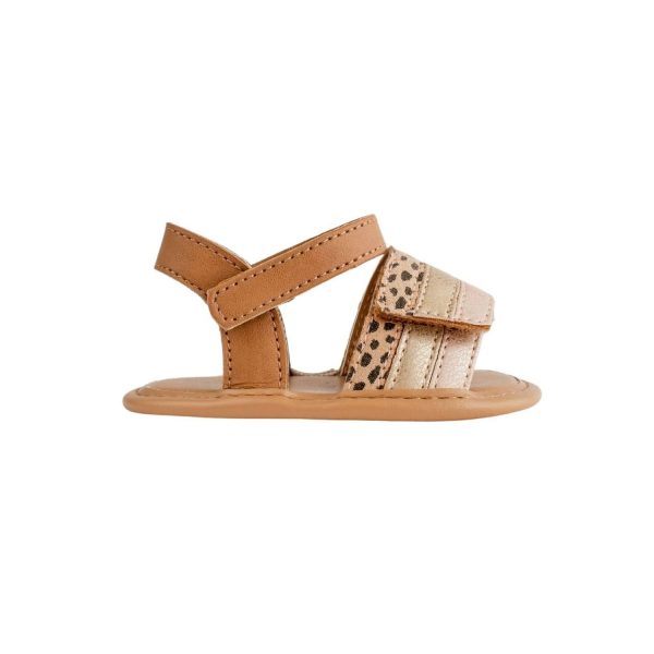 <span>Ashlee</span>  Infant Tan PU Double Closure Sandal with Blush Champagne and Cheetah Trim - Image 2