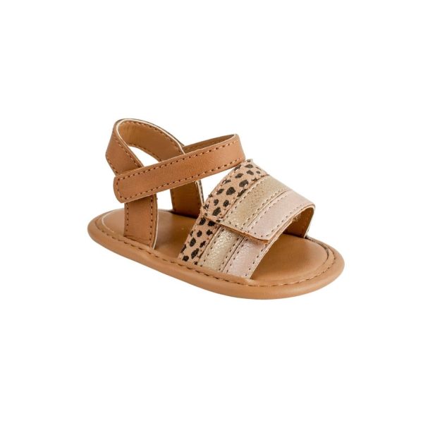 <span>Ashlee</span>  Infant Tan PU Double Closure Sandal with Blush Champagne and Cheetah Trim - Image 3