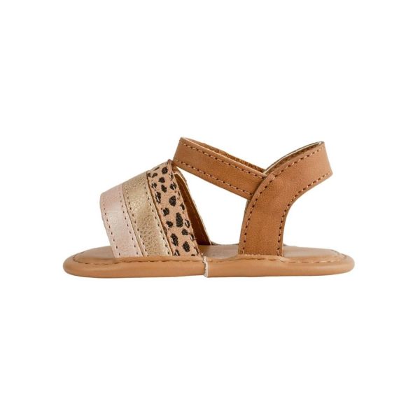 <span>Ashlee</span>  Infant Tan PU Double Closure Sandal with Blush Champagne and Cheetah Trim - Image 4