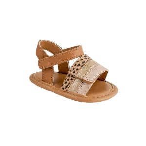 Ashlee Infant Tan PU Double Closure Sandal with Blush Champagne and Cheetah Trim