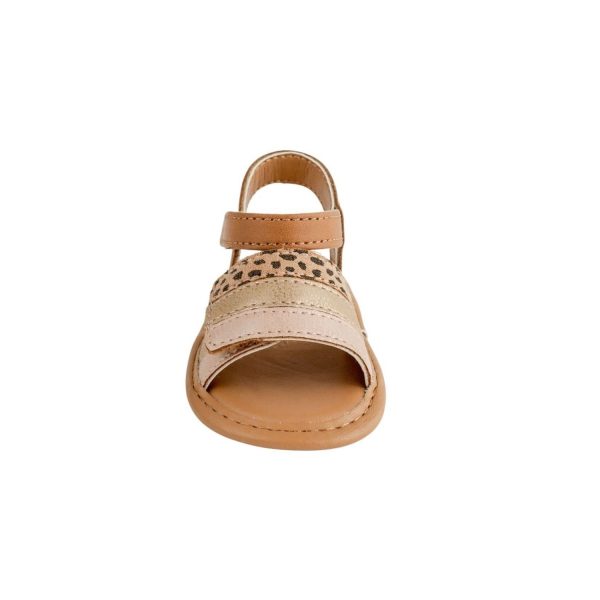 <span>Ashlee</span>  Infant Tan PU Double Closure Sandal with Blush Champagne and Cheetah Trim - Image 5