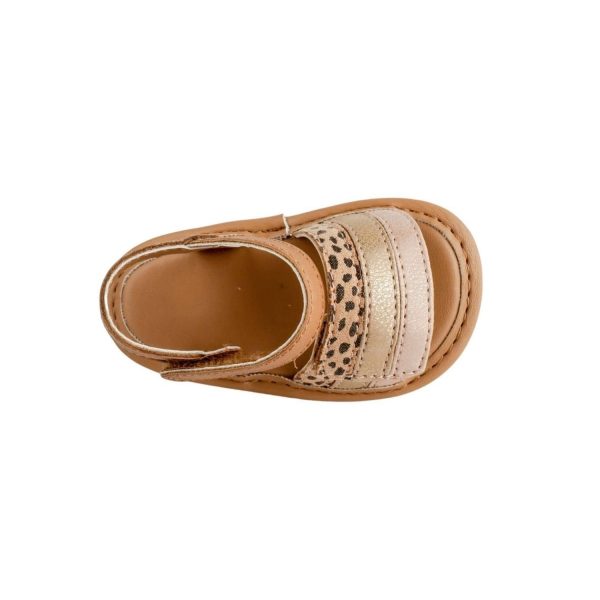 <span>Ashlee</span>  Infant Tan PU Double Closure Sandal with Blush Champagne and Cheetah Trim - Image 7