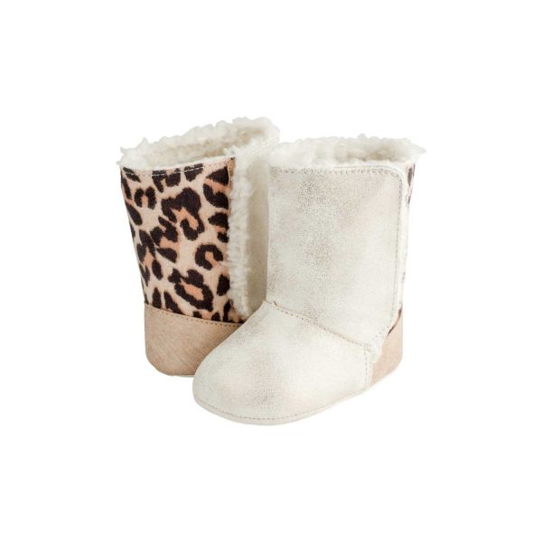 <span>Autumn</span> Infant Ivory Shimmer w/Animal Print Boot w/Sherpa Trim - Image 3